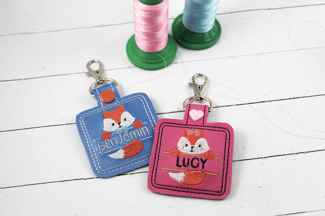 Baby FOX Boy and Girl Set snap tab Diaper Bag Tag for 4x4 hoops