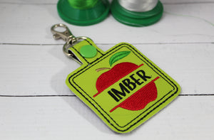 Apple snap tab Personalized Tag for 4x4 hoops