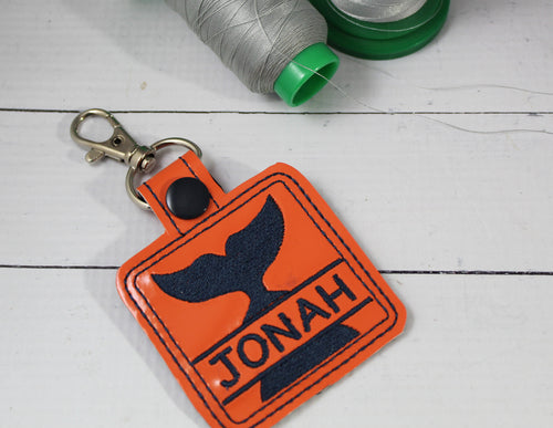 Whale Tail snap tab Personalized Bag Tag for 4x4 hoops