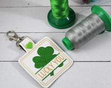 Split Shamrock snap tab Personalized Bag Tag for 4x4 hoops