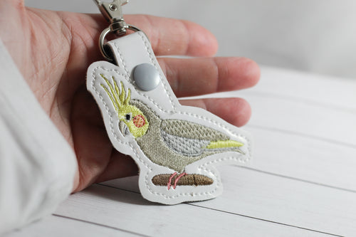 Cockatiel Snap tab In the Hoop embroidery design