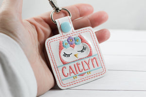 Cute Owl Personalized snap tab Tag for 4x4 hoops