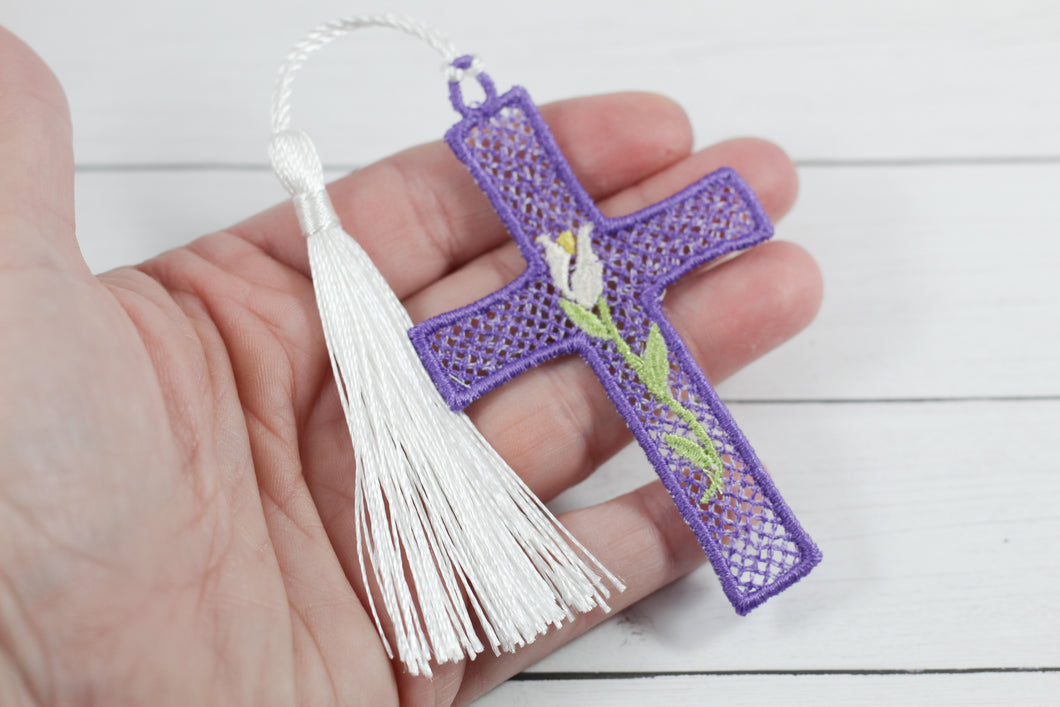Easter Bloom Cross Freestanding Lace Bookmark for 4x4 hoops