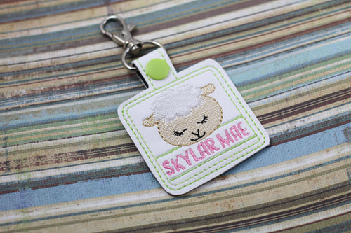 Lamb snap tab Personalized Tag for 4x4 hoops