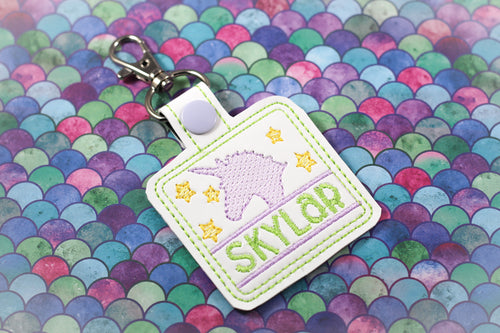 Unicorn and Stars Personalized Bag Tag snap tab for 4x4 hoops