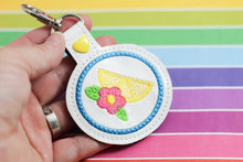 Lemon Floral snap tab -4x4 -Backpack tag embroidery design-ITH key fob tag
