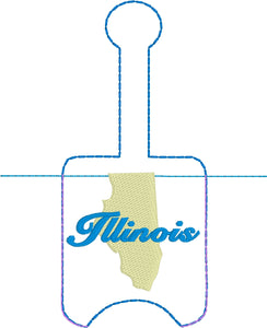 Illinois Hand Sanitizer Holder Snap Tab Versión en el proyecto de bordado de aro 1 oz BBW para aros 5x7