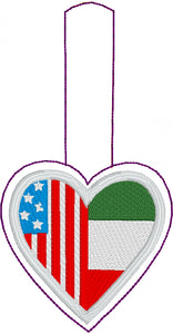 Italy America LOVE snap tab In The Hoop embroidery design