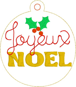 Joyeux Noel Christmas Ornament for 4x4 hoops