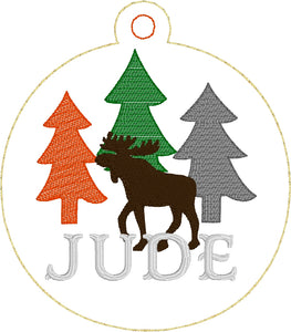 Moose and Trees Christmas Ornament for 4x4 hoops