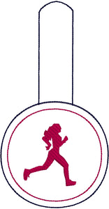 Running Girl snap tab - Backpack/Keyfob tag embroidery design