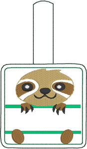 Sloth Personalized snap tab In the Hoop embroidery design
