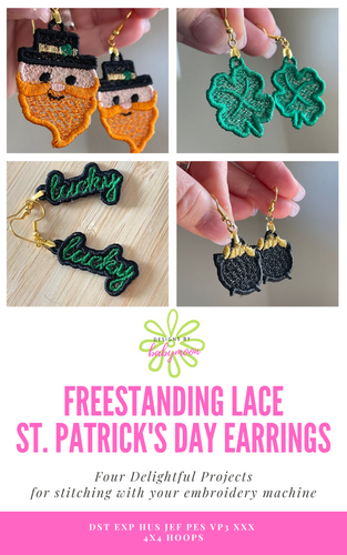FSL St Patrick's Day Earrings BUNDLE SET- In the Hoop Freestanding Lace Earrings