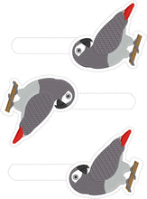 African Grey Parrot snap tab In the Hoop embroidery design