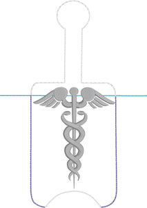 Caduceus Hand Sanitizer Holder Snap Tab Version In the Hoop Embroidery Project 3 oz DT for 5x7 hoops