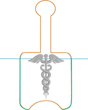 Caduceus Hand Sanitizer Holder Snap Tab Version In the Hoop Embroidery Project 2 oz DT for 5x7 hoops