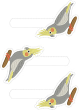 Cockatiel Snap tab In the Hoop embroidery design