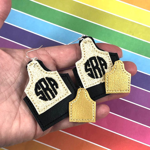 Pendientes de etiqueta de vaca y diseño de bordado colgante para vinilo y cuero