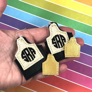 Cow Tag Earrings and Pendant embroidery design for Vinyl and Leather
