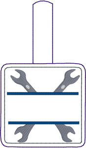 Crossed Wrenches snap tab Personalized Bag Tag for 4x4 hoops