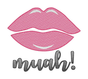 Lips Muah! Sketch Word Art Embroidery Design