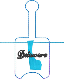 Delaware Hand Sanitizer Holder Snap Tab Version In the Hoop Embroidery Project 1 oz BBW for 5x7 hoops