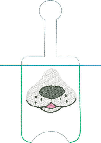 Dog Face Hand Sanitizer Holder Snap Tab Version In the Hoop Embroidery Project 3 oz for 5x7 hoops