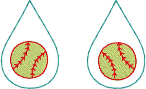 Baseball or Softball Teardrop Earrings embroidery design