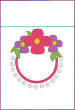 Flowers and Pearls Monogram Frame Pen Pocket In The Hoop (ITH) Embroidery Design