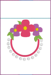 Flowers and Pearls Monogram Frame Pen Pocket In The Hoop (ITH) Embroidery Design