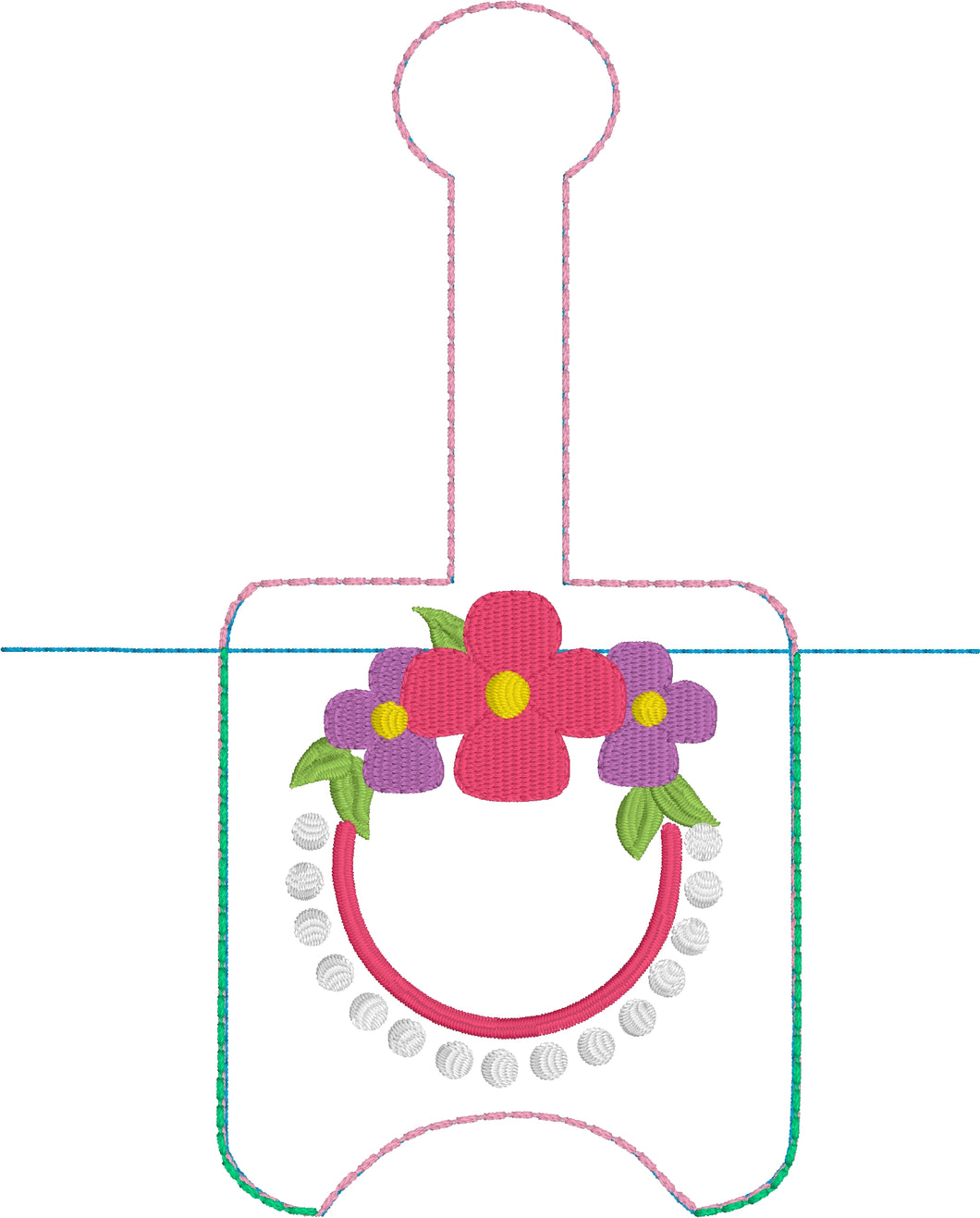Flowers and Pearls Monogram Hand Sanitizer Holder Snap Tab Version In the Hoop Embroidery Project 2 oz DT for 5x7 hoops