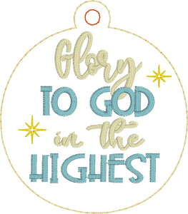 Glory to God in the Highest Christmas Ornament for 4x4 hoops