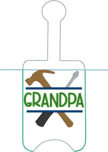 Hammer and Screwdriver Personalized Hand Sanitizer Holder Snap Tab Version In the Hoop Embroidery Project 3 oz DT for 5x7 hoops