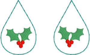 Holly Teardrop Earrings embroidery design for Vinyl and Leather
