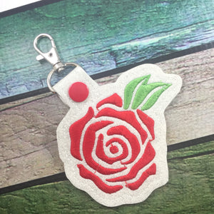 Satin Stitch Rose snap tab In the Hoop Embroidery Design