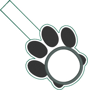 BLANK Paw Print tag snap tab for 4x4 hoops-BBED-Add your own image or monogram lettering-ITH paw snap tab or key fob tag-monogram silhouette