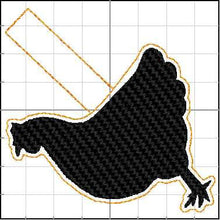 Chicken Silhouette ITH snap tab for 4x4 hoops-BBED-Backpack tag embroidery design-ith hen snap tab or key fob tag
