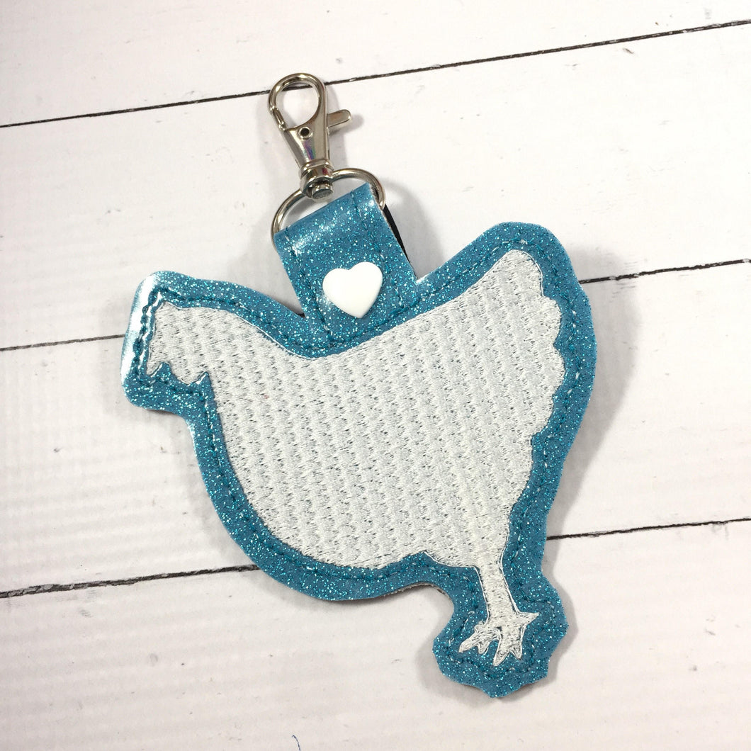 Chicken Silhouette ITH snap tab for 4x4 hoops-BBED-Backpack tag embroidery design-ith hen snap tab or key fob tag