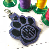 BLANK Paw Print tag snap tab for 4x4 hoops-BBED-Add your own image or monogram lettering-ITH paw snap tab or key fob tag-monogram silhouette