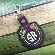 Monogram BLANK Roses And Pearls snap tab tag for 4x4 hoops