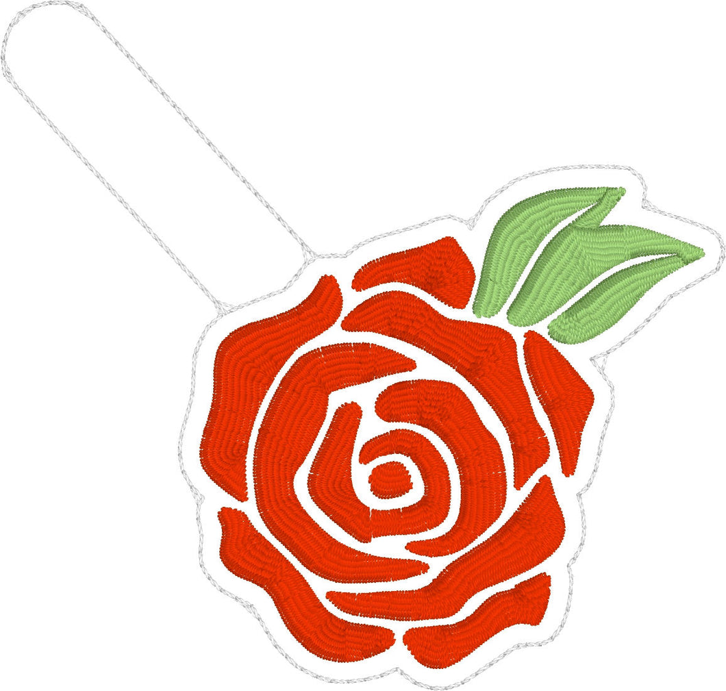 Satin Stitch Rose snap tab In the Hoop Embroidery Design
