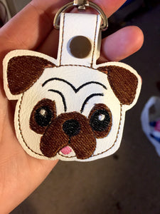 Pug Puppy Face snap tab In the Hoop Embroidery Design