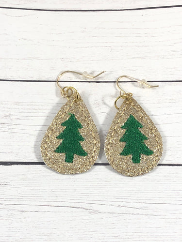 Conception de broderie de boucles d’oreilles en forme de larme d’arbre de Noël pour vinyle et cuir