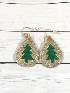Christmas Tree Teardrop Earrings embroidery design for Vinyl and Leather