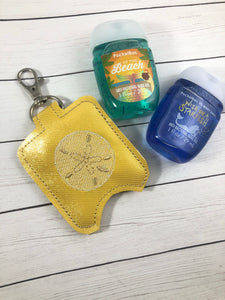 Sand Dollar Hand Sanitizer Holder Snap Tab In the Hoop Embroidery Project