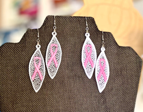 Awareness Ribbon Wedge FSL Earrings - In the Hoop Freestanding Lace Earrings