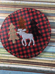 Moose and Trees Coaster In The Hoop Embroidery Project