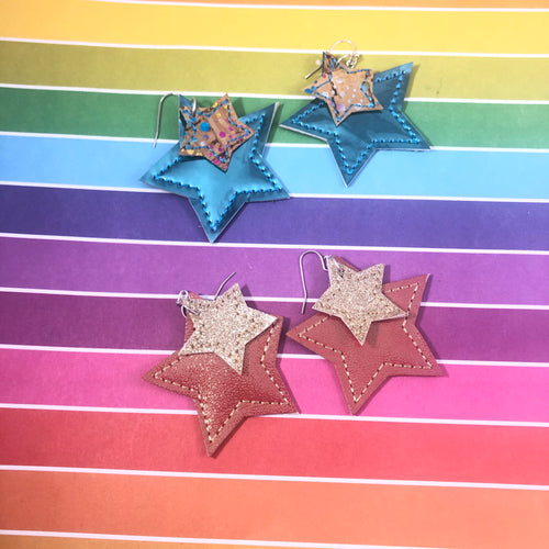 Star Earrings embroidery design for Vinyl and Leather