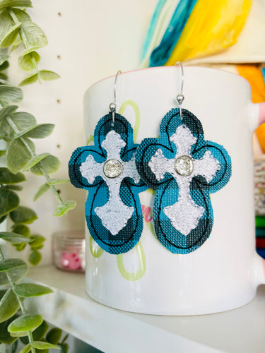 Turquoise Cross Crystal Rivet Earrings - Two sizes for 4x4 hoops