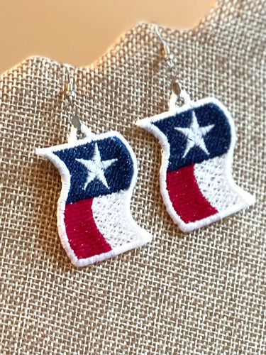 Texas Wavy Flag FSL Earrings - In the Hoop Freestanding Lace Earrings